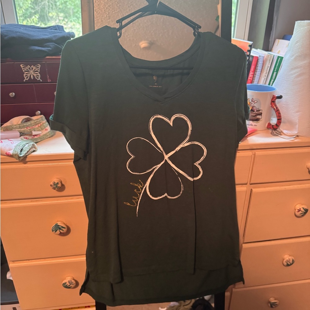 Lucky Brand Dark Green Clover Tee